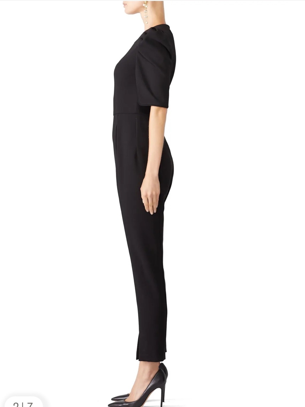 Black Halo Russo Puff & Split Sleeve Black Jumpsuit Size 10, EUC - Picture 2 of 13